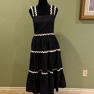 Entro Black Midi Dress with cream Rick Rack  Accents